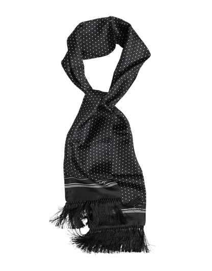 Dolce &amp; Gabbana Black White Polka Dot Fringes Foulard Scarf