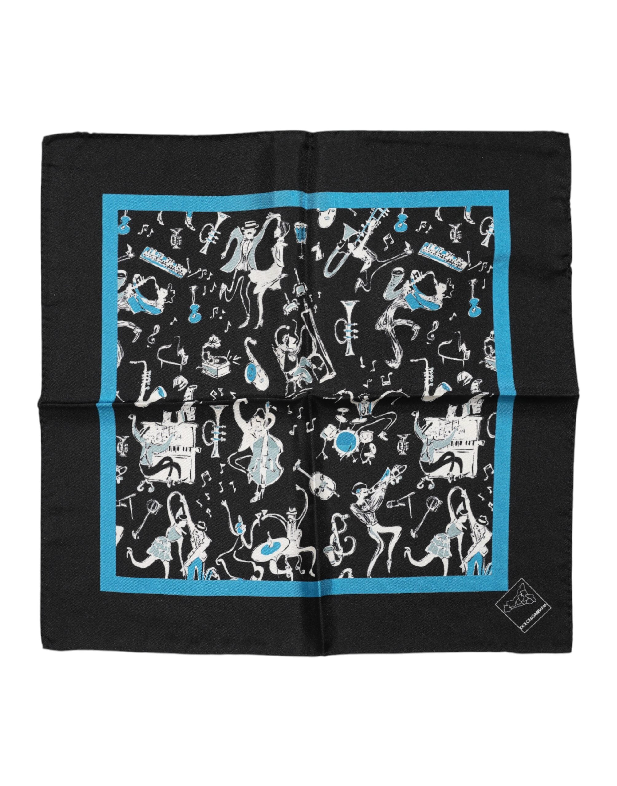 Dolce &amp; Gabbana Black Jazz Club Silk Square Men Foulard Scarf