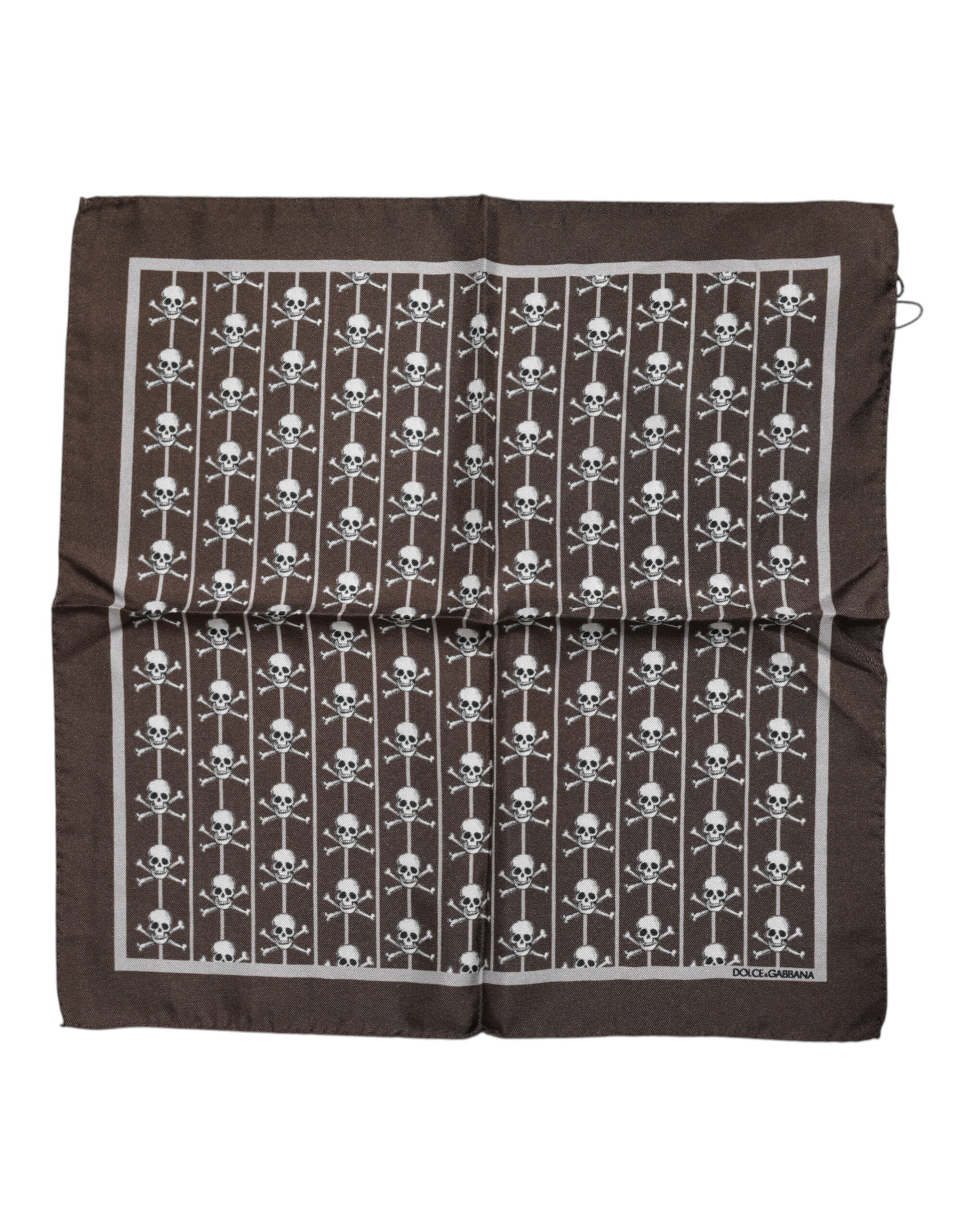 Dolce &amp; Gabbana Brown Skull Silk Square Men Foulard Scarf