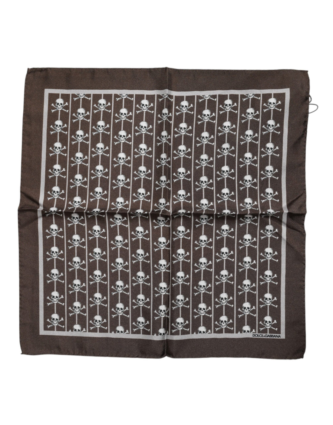Dolce &amp; Gabbana Brown Skull Silk Square Men Foulard Scarf