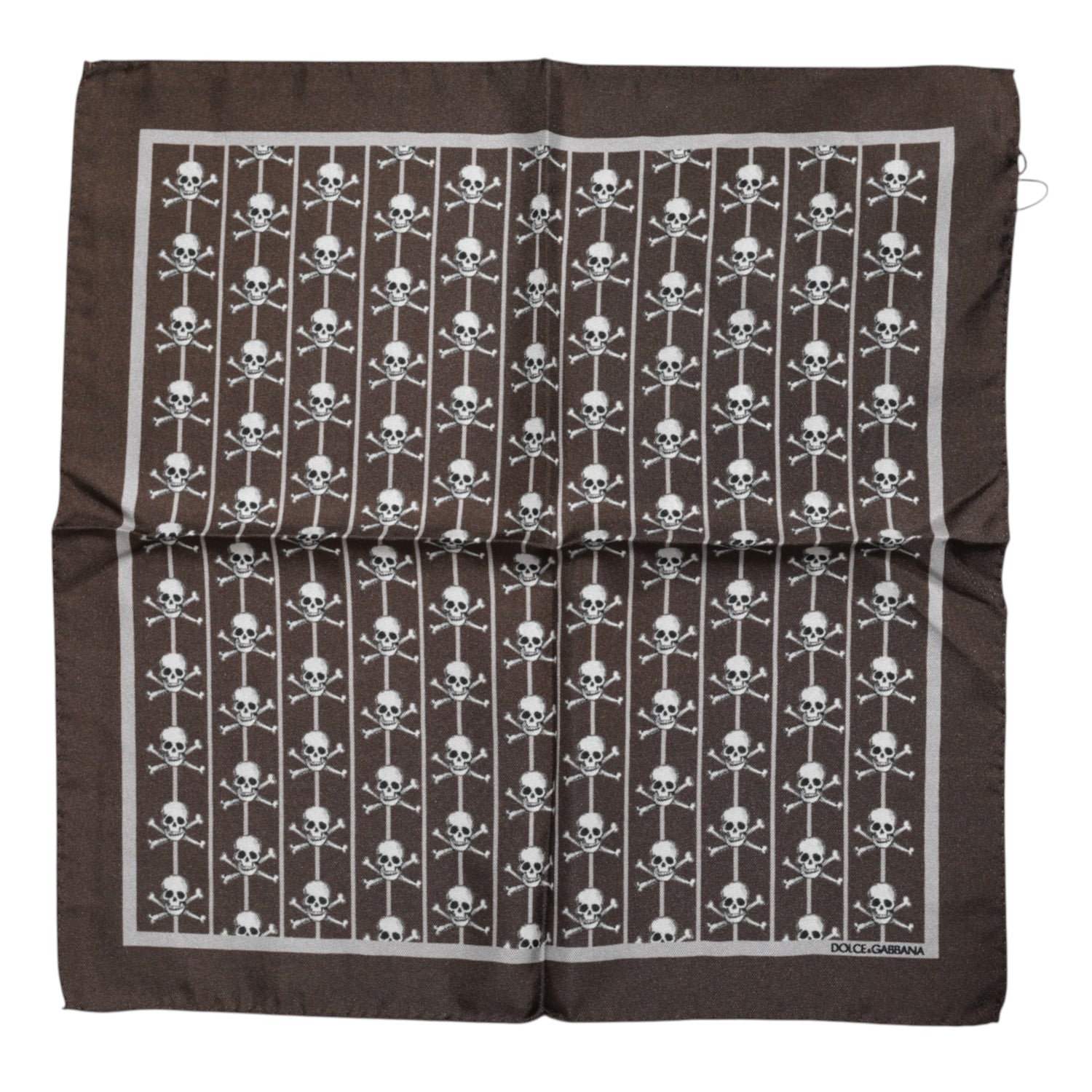 Dolce &amp; Gabbana Brown Skull Silk Square Men Foulard Scarf