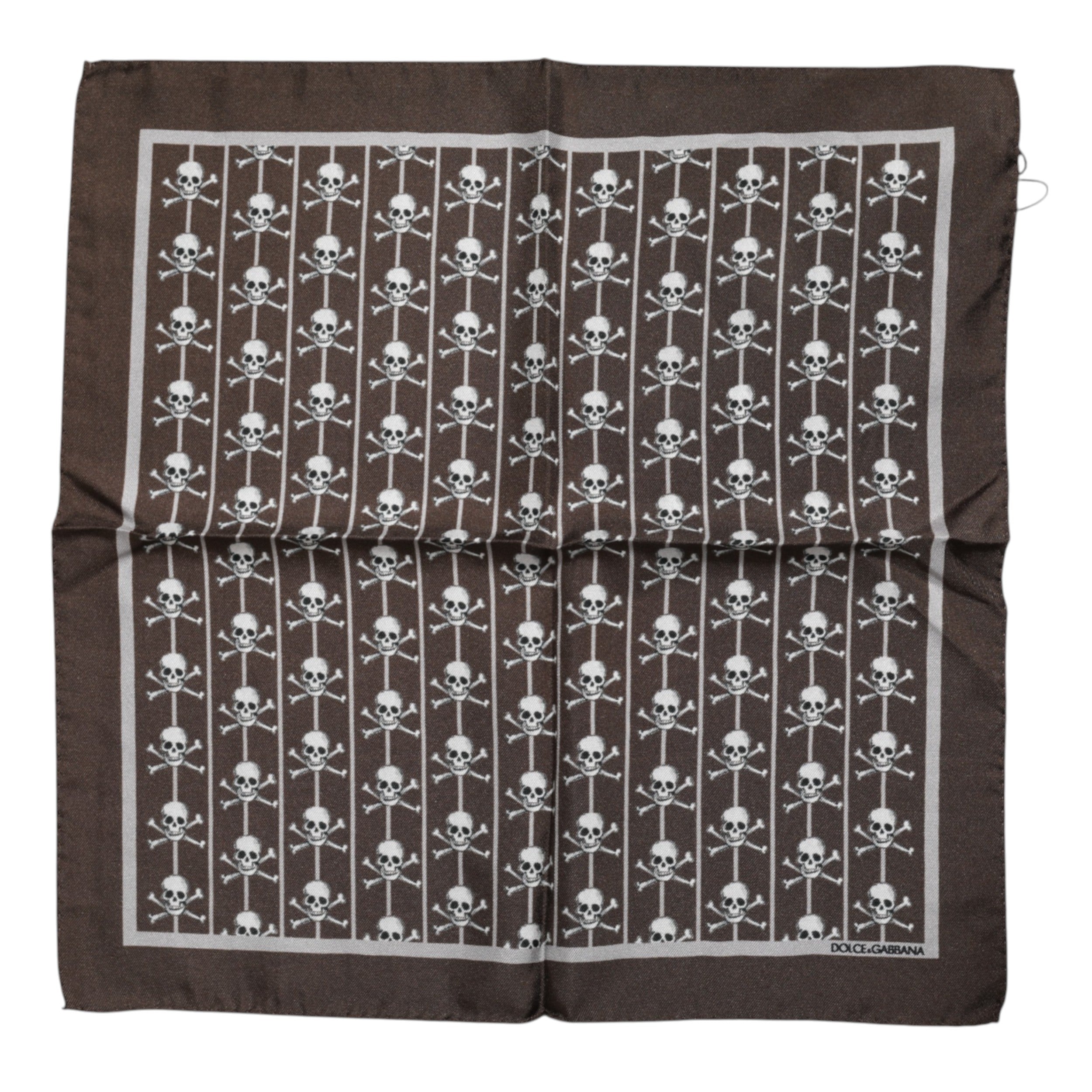 Dolce &amp; Gabbana Brown Skull Silk Square Men Foulard Scarf