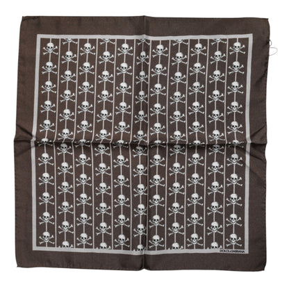 Dolce &amp; Gabbana Brown Skull Silk Square Men Foulard Scarf