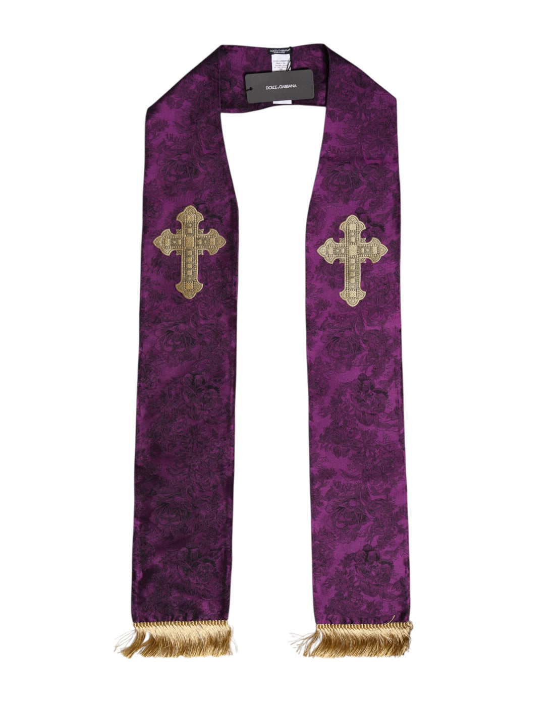 Dolce &amp; Gabbana Purple Silk Fringes Cross Men Foulard Scarf
