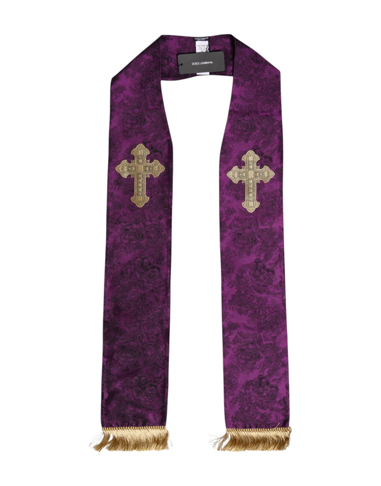 Dolce &amp; Gabbana Purple Silk Fringes Cross Men Foulard Scarf
