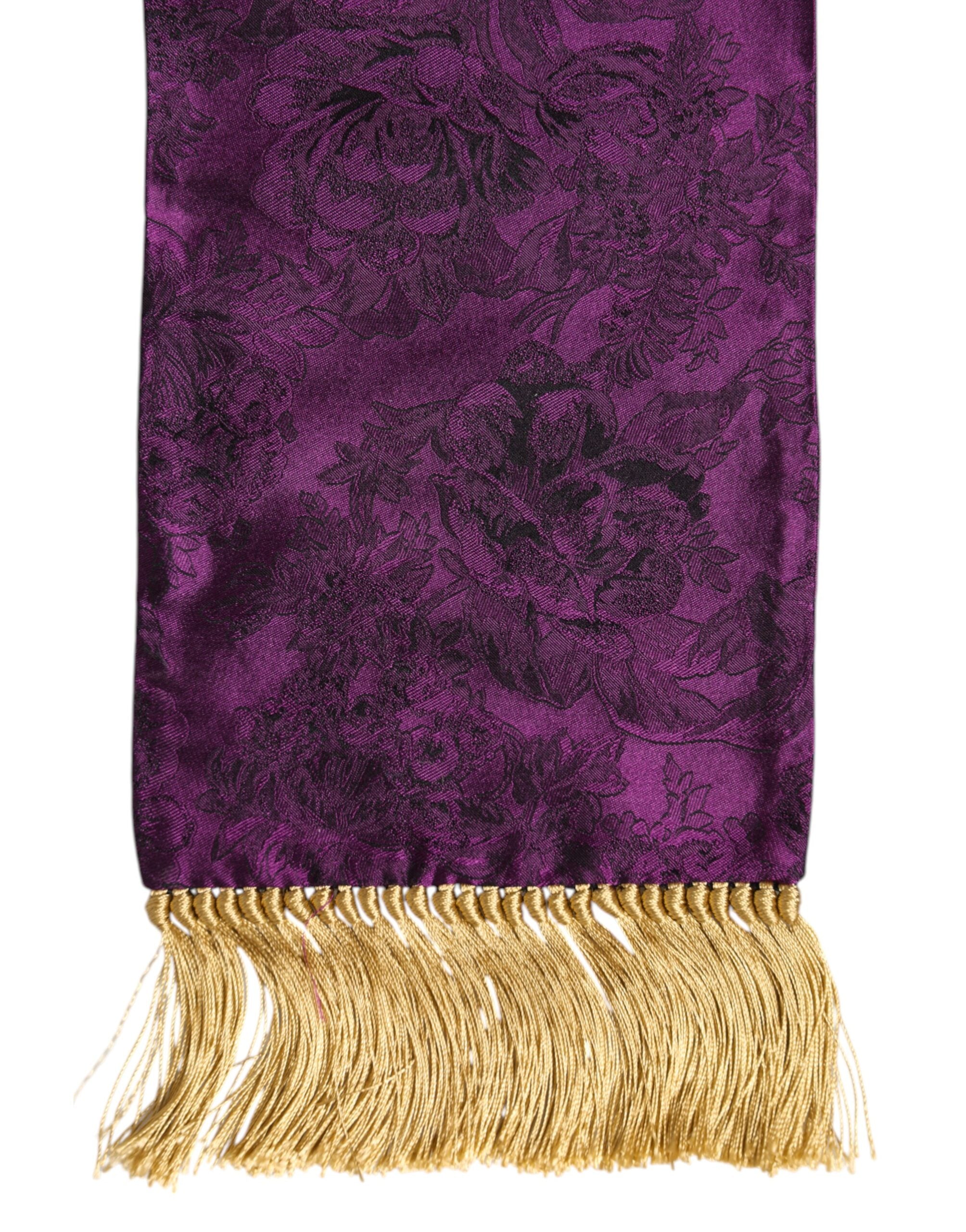 Dolce &amp; Gabbana Purple Silk Fringes Cross Men Foulard Scarf