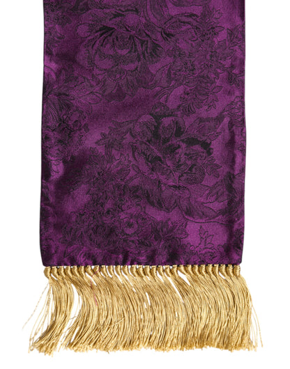 Dolce &amp; Gabbana Purple Silk Fringes Cross Men Foulard Scarf