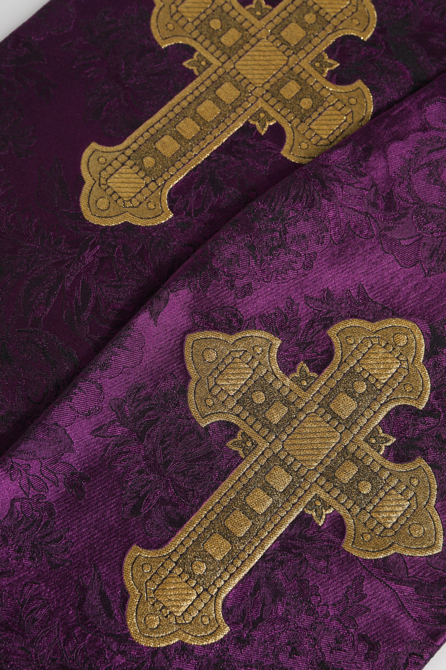 Dolce &amp; Gabbana Purple Silk Fringes Cross Men Foulard Scarf
