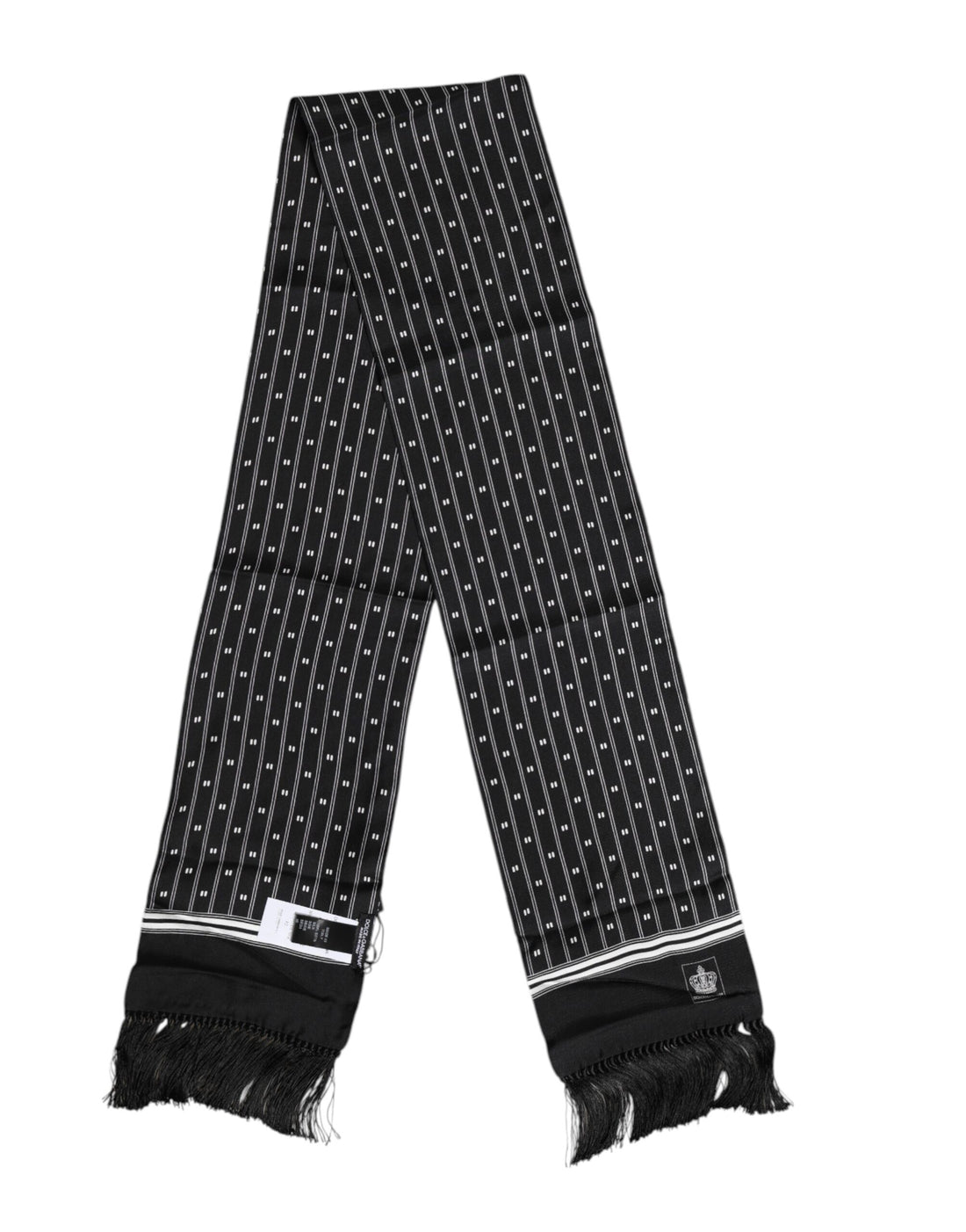 Dolce &amp; Gabbana Black Silk Printed Fringes Men Foulard Scarf