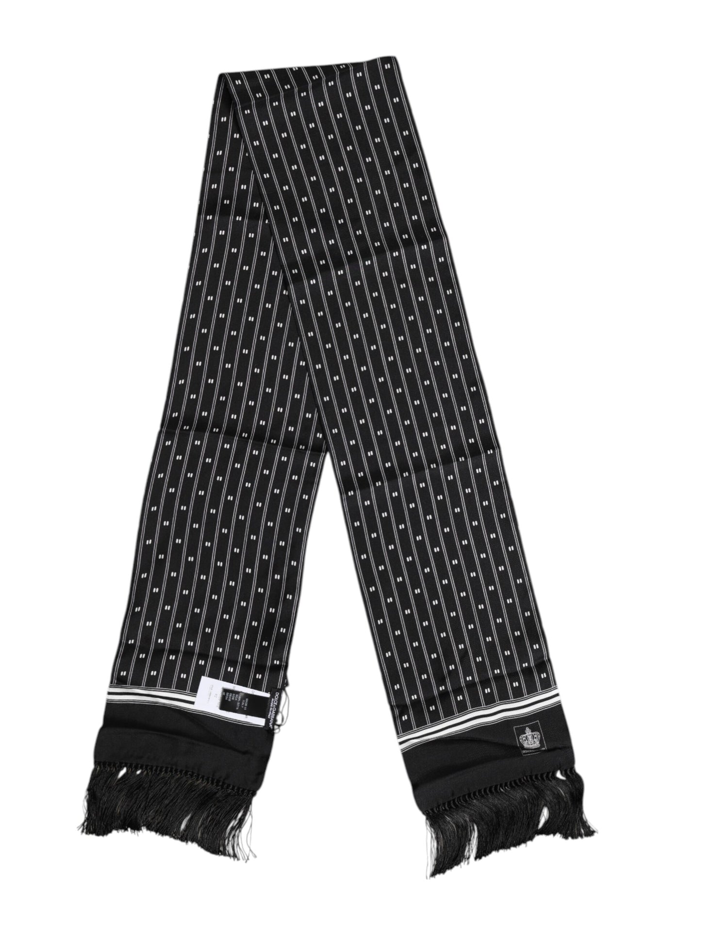 Dolce &amp; Gabbana Black Silk Printed Fringes Men Foulard Scarf