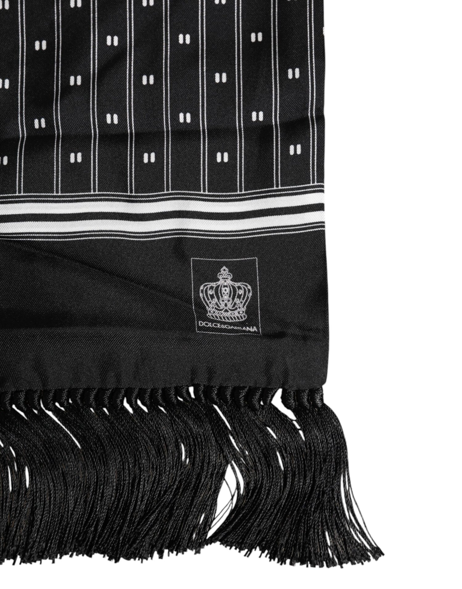 Dolce &amp; Gabbana Black Silk Printed Fringes Men Foulard Scarf