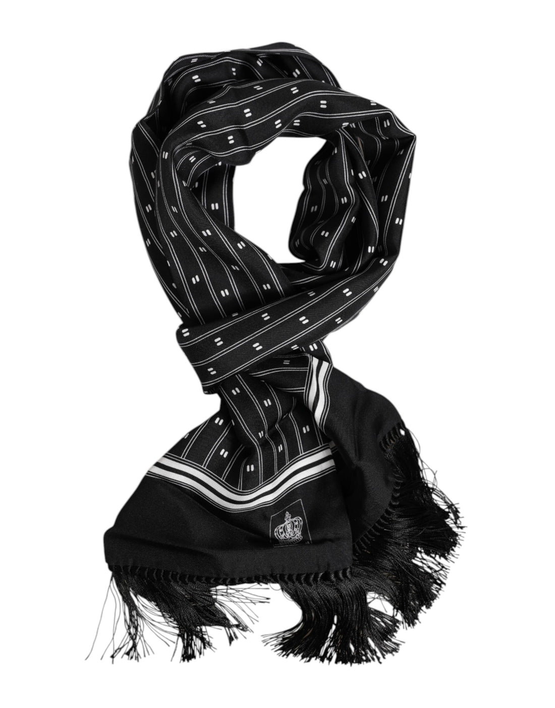 Dolce &amp; Gabbana Black Silk Printed Fringes Men Foulard Scarf