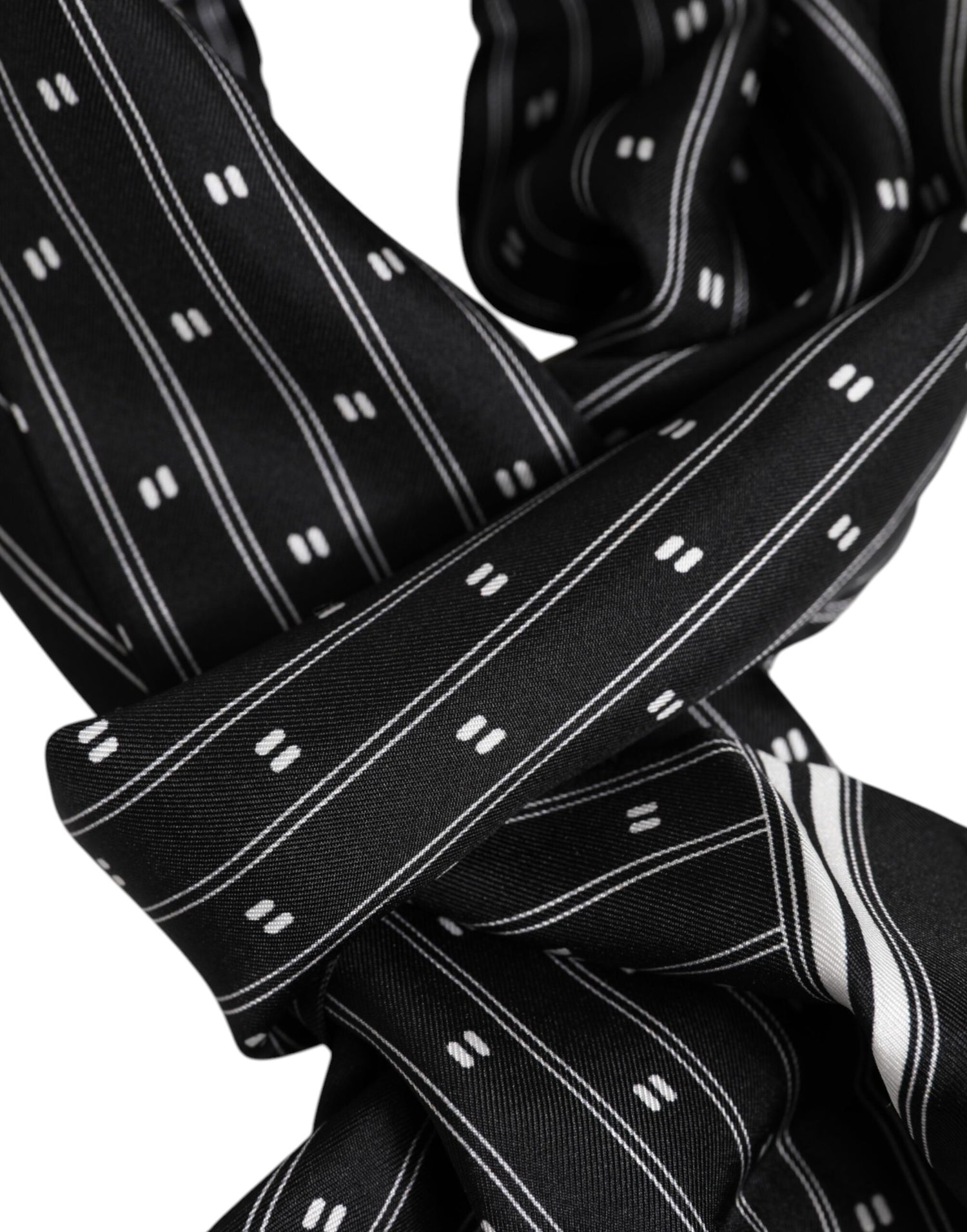 Dolce &amp; Gabbana Black Silk Printed Fringes Men Foulard Scarf