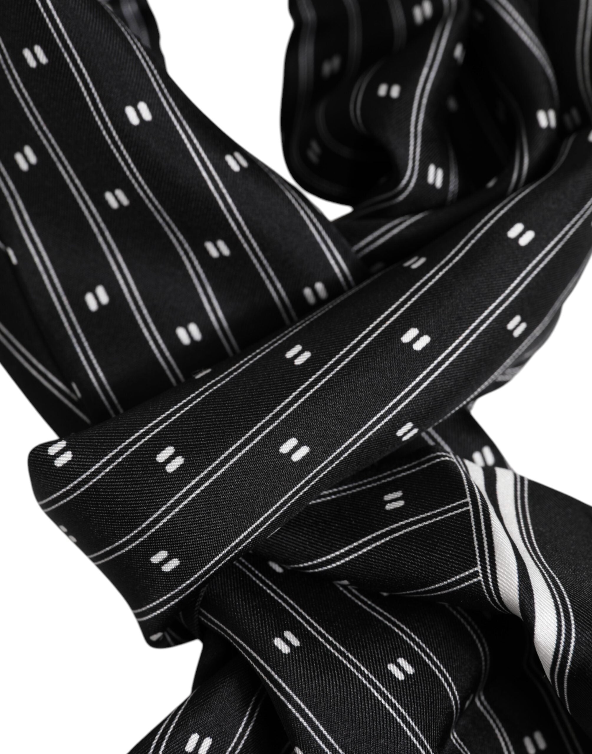 Dolce &amp; Gabbana Black Silk Printed Fringes Men Foulard Scarf