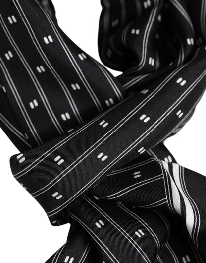Dolce &amp; Gabbana Black Silk Printed Fringes Men Foulard Scarf