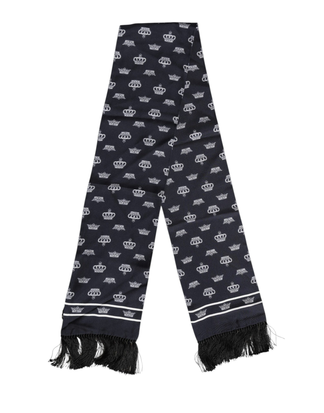 Dolce &amp; Gabbana Black Silk Crown Fringes Men Foulard Scarf