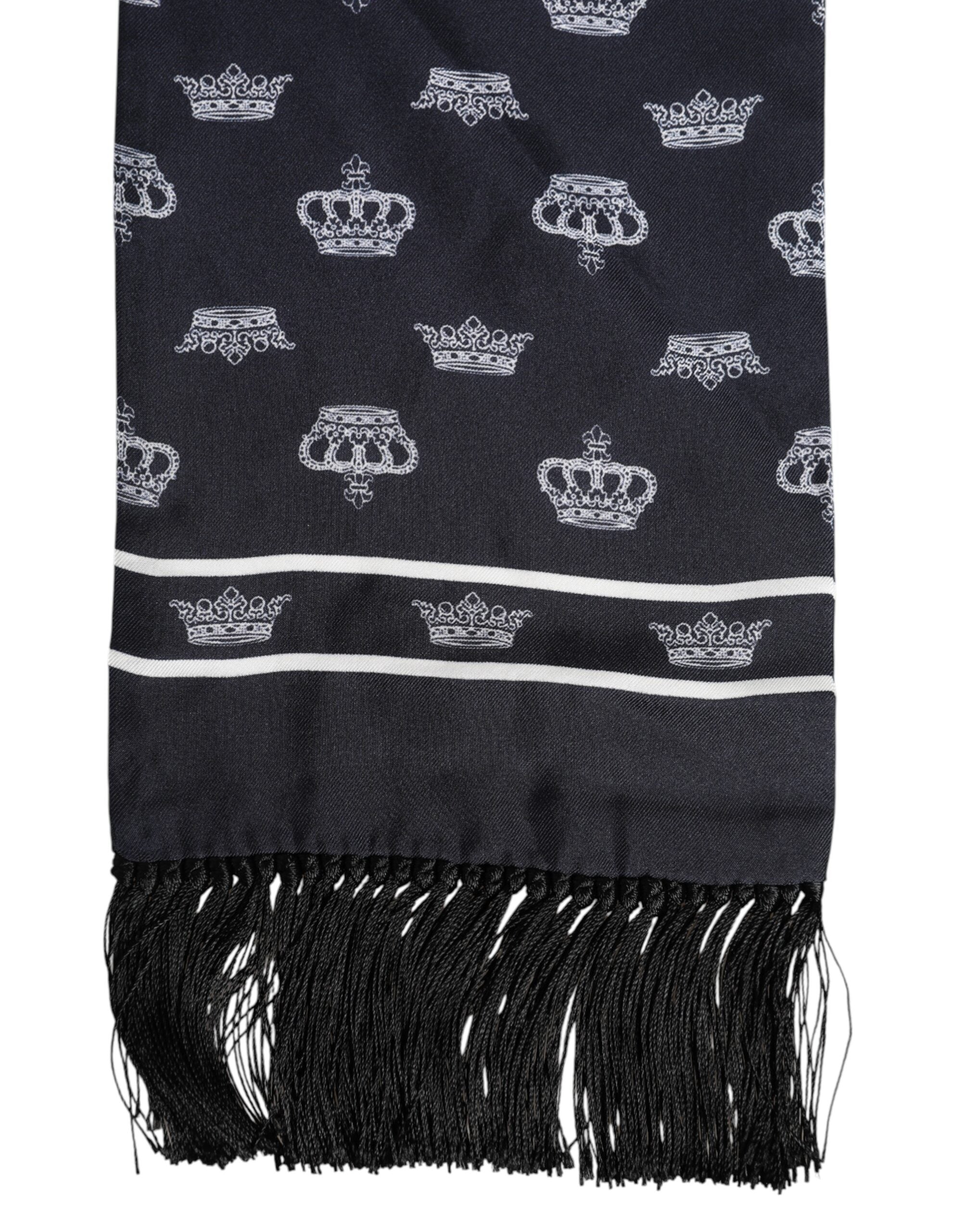 Dolce &amp;amp; Gabbana Svart Siden Kronfransar Herr Foulard Halsduk