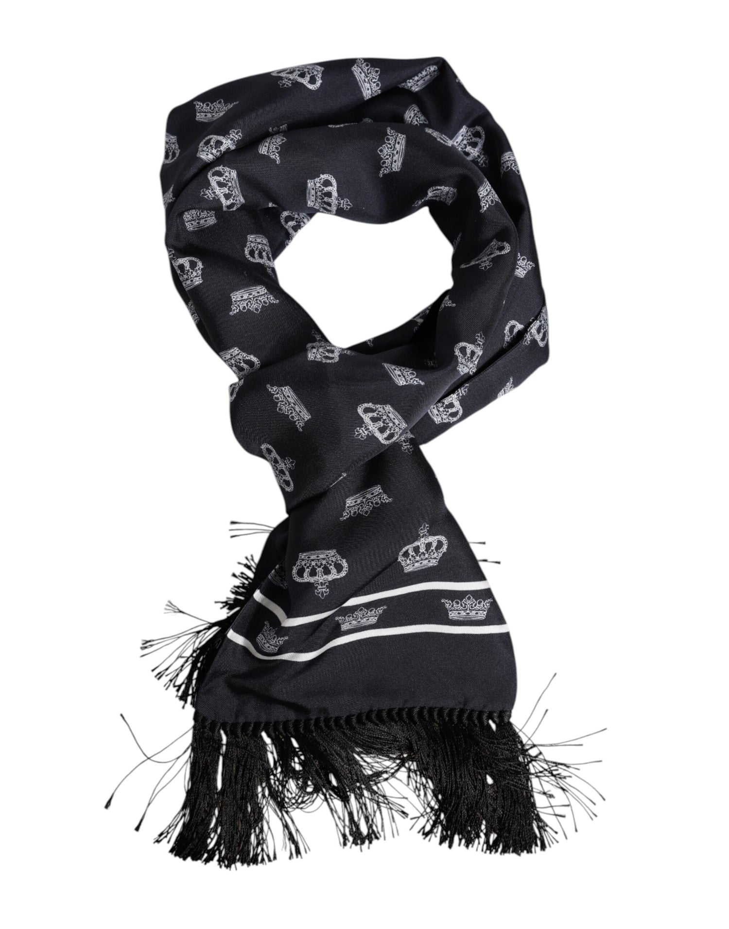 Dolce &amp;amp; Gabbana Svart Siden Kronfransar Herr Foulard Halsduk