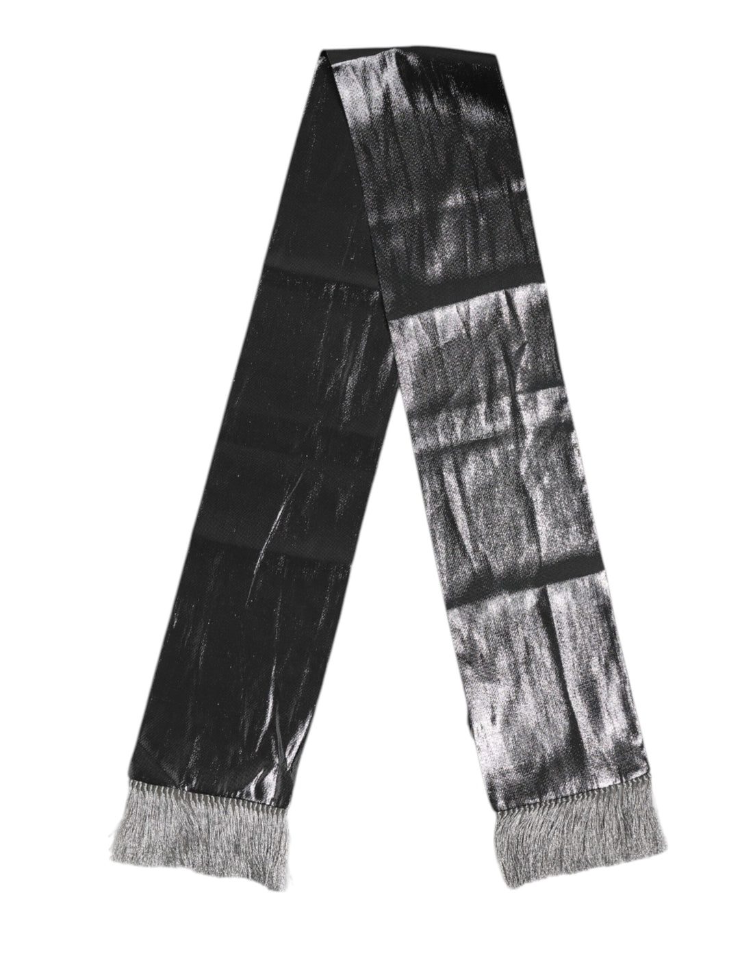 Dolce &amp; Gabbana Metallic Gray Silk Fringes Foulard Scarf