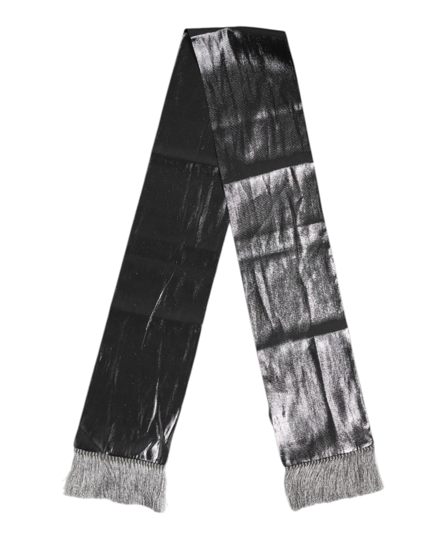 Dolce &amp; Gabbana Metallic Gray Silk Fringes Foulard Scarf