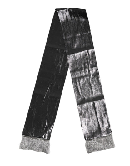 Dolce &amp; Gabbana Metallic Gray Silk Fringes Foulard Scarf