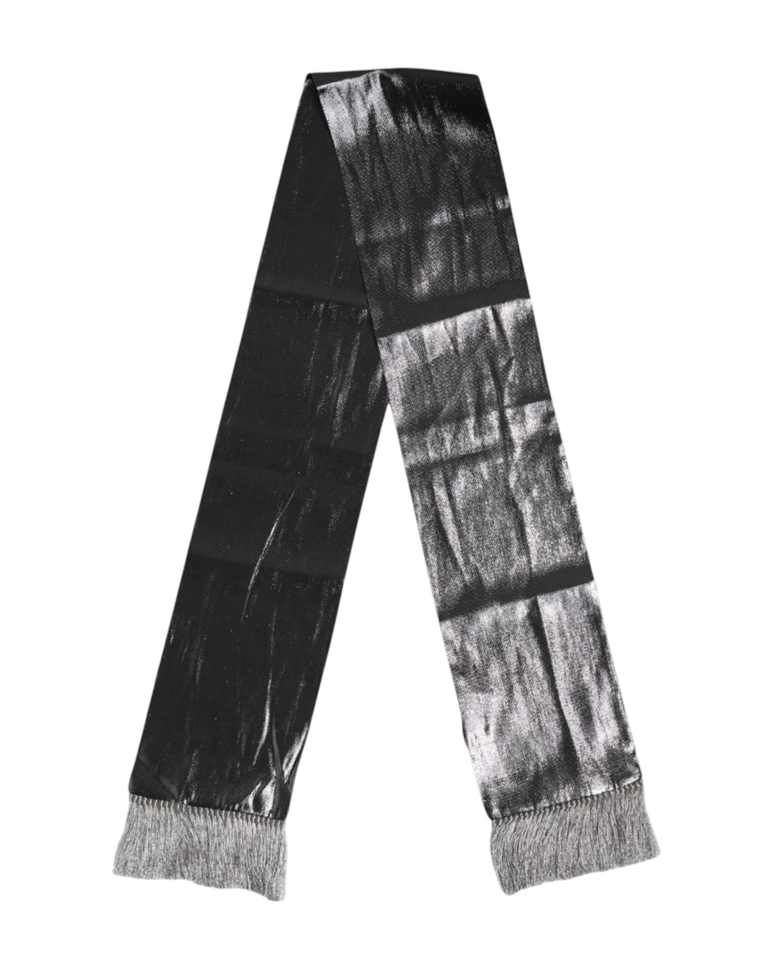 Dolce &amp; Gabbana Metallic Gray Silk Fringes Foulard Scarf