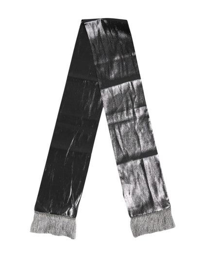 Dolce &amp; Gabbana Metallic Gray Silk Fringes Foulard Scarf