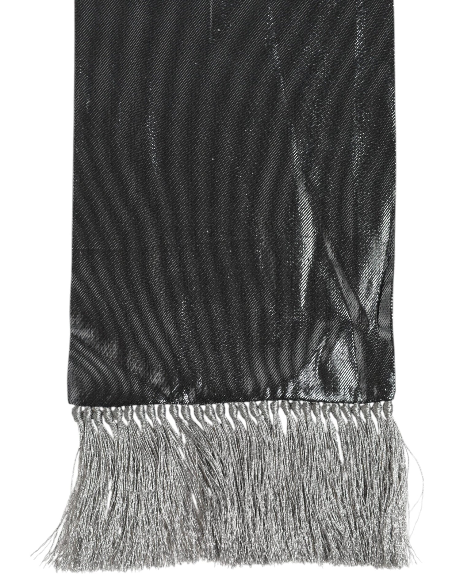 Dolce &amp; Gabbana Metallic Gray Silk Fringes Foulard Scarf