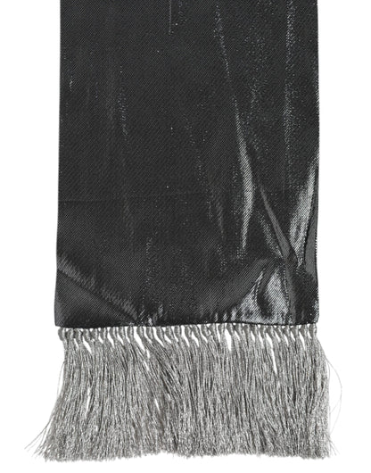 Dolce &amp; Gabbana Metallic Gray Silk Fringes Foulard Scarf