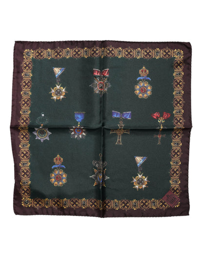 Dolce &amp; Gabbana Green Medals Silk Square Foulard Scarf
