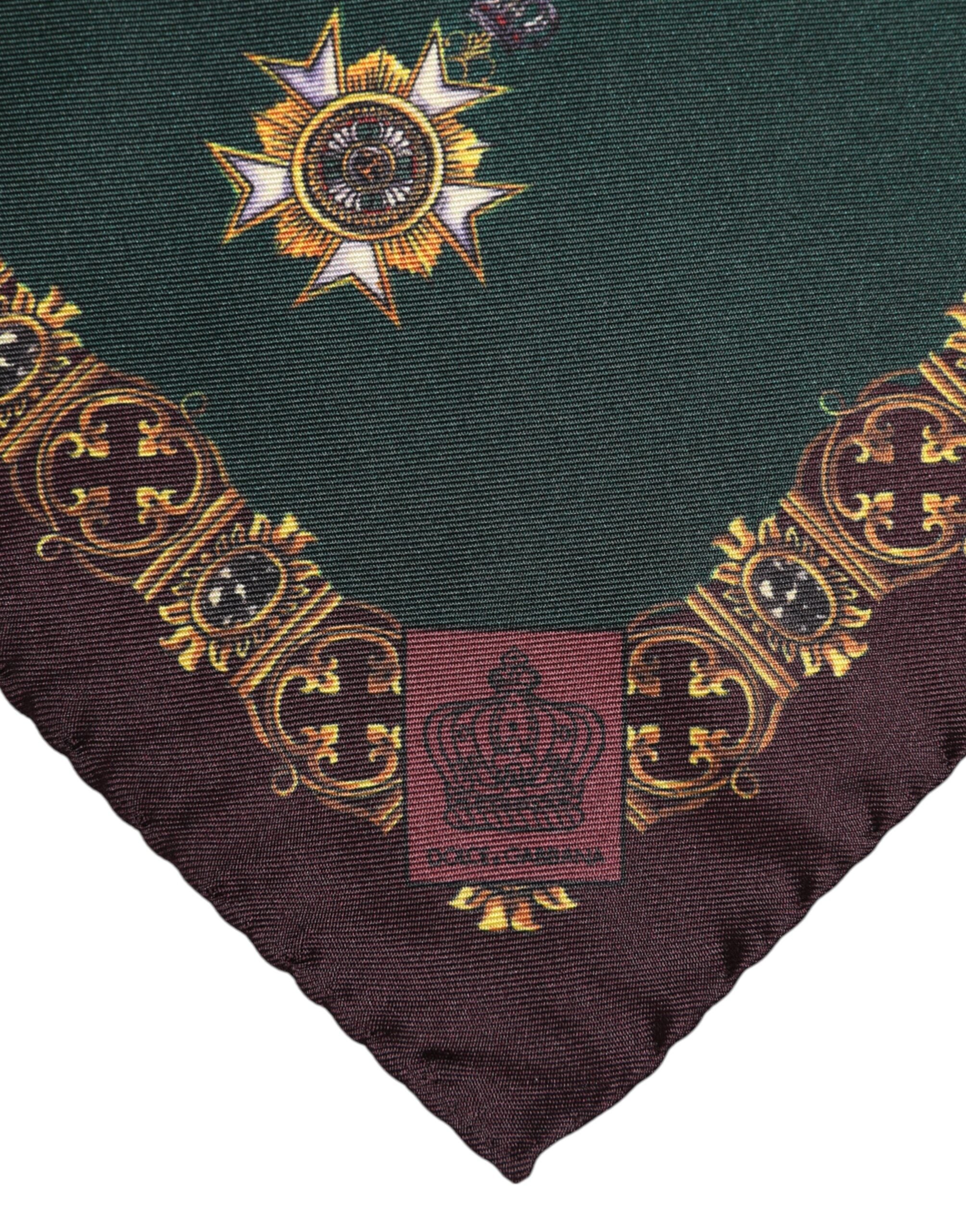 Dolce &amp; Gabbana Green Medals Silk Square Foulard Scarf