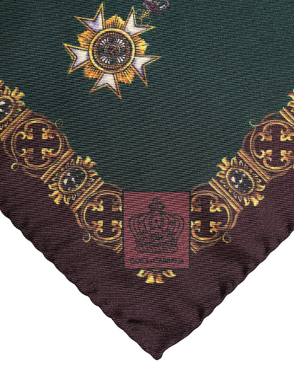 Dolce &amp; Gabbana Green Medals Silk Square Foulard Scarf