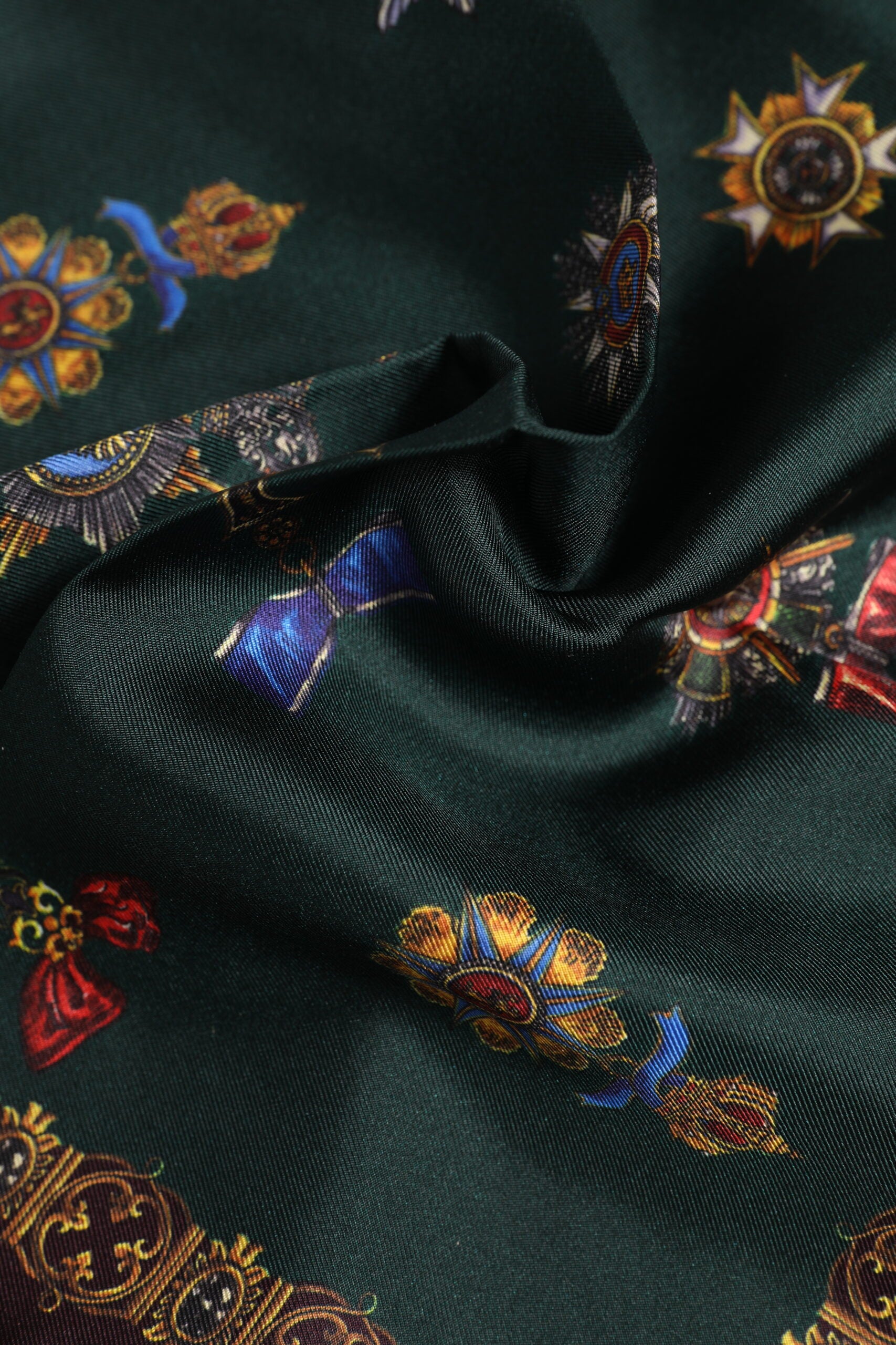 Dolce &amp; Gabbana Green Medals Silk Square Foulard Scarf