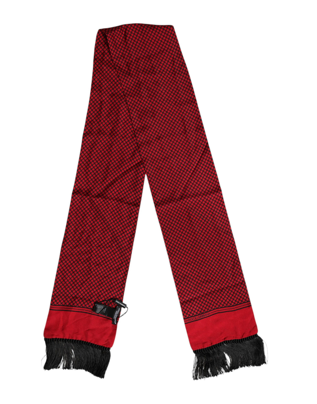 Dolce &amp; Gabbana Red Dotted Silk Fringes Men Foulard Scarf