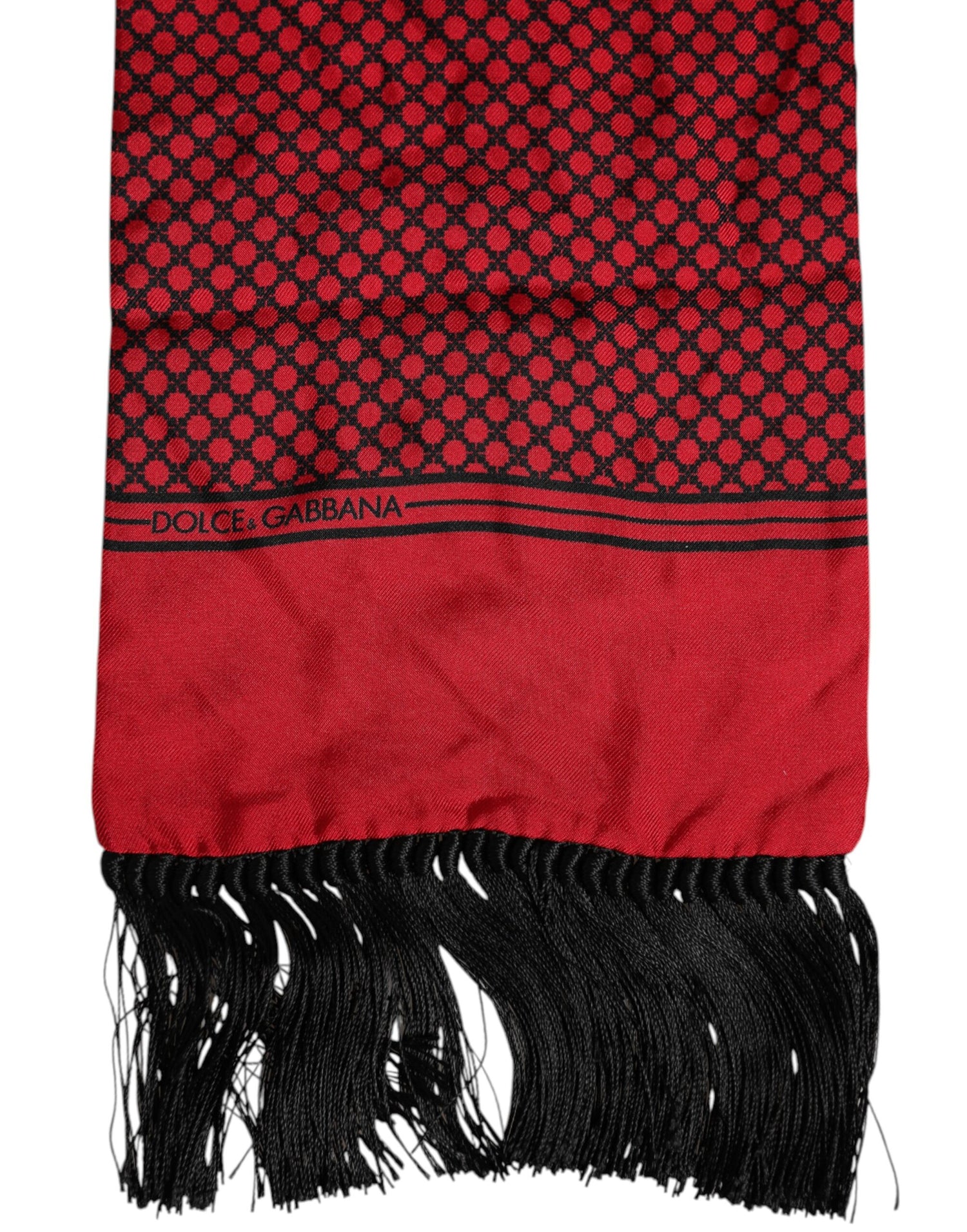 Dolce &amp; Gabbana Red Dotted Silk Fringes Men Foulard Scarf