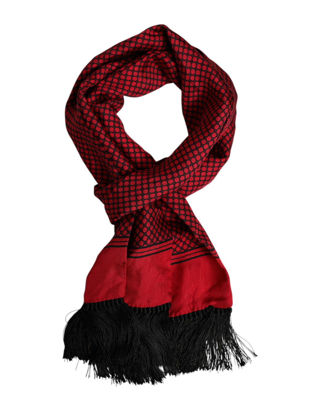 Dolce &amp; Gabbana Red Dotted Silk Fringes Men Foulard Scarf