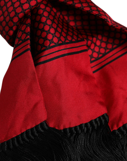 Dolce &amp; Gabbana Red Dotted Silk Fringes Men Foulard Scarf