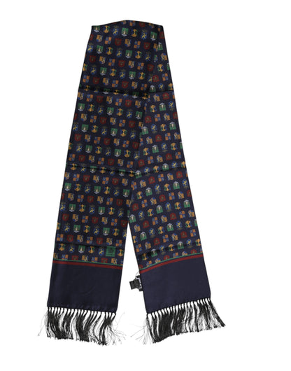 Dolce &amp; Gabbana Blue Silk Printed Fringes Foulard Scarf