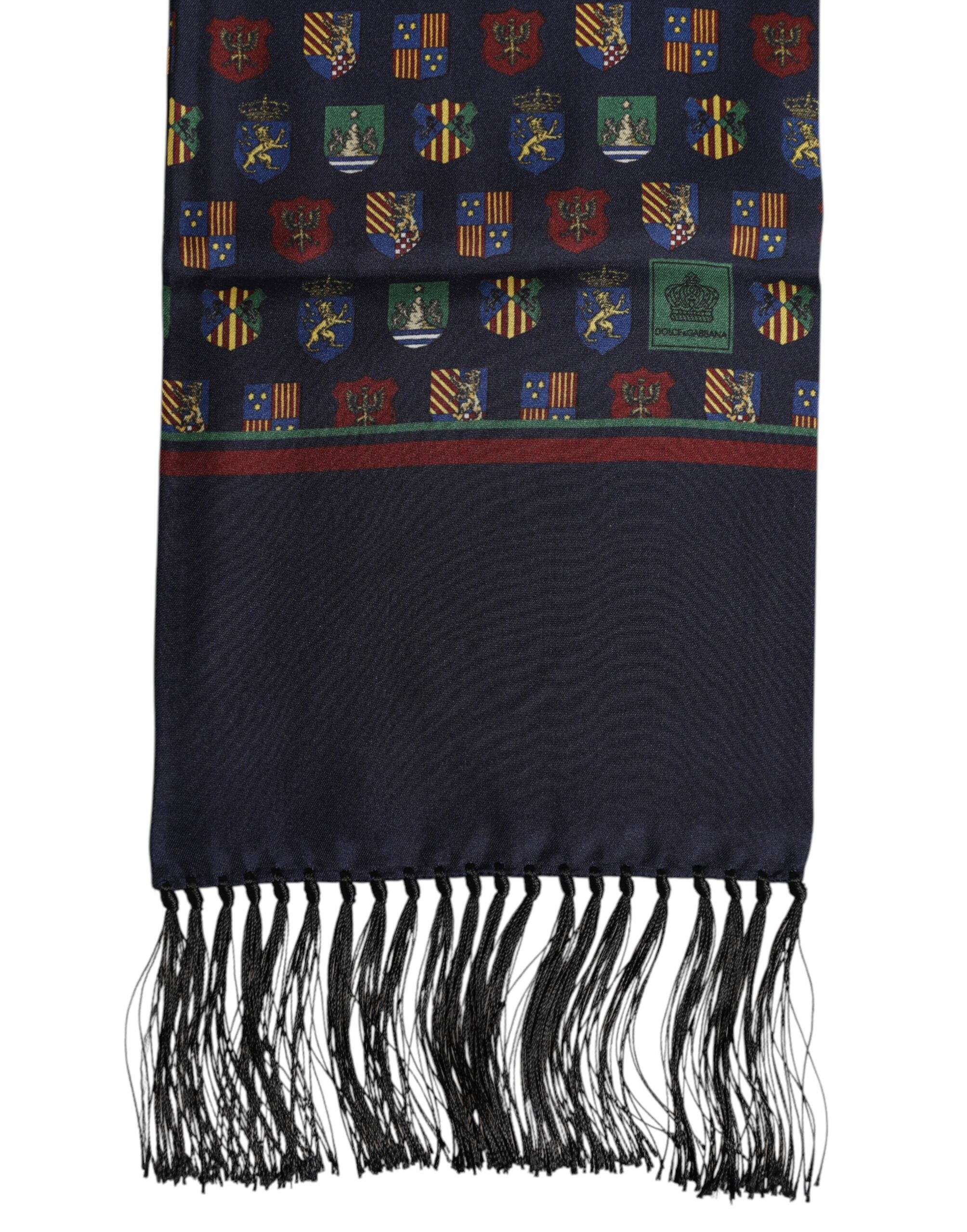 Dolce &amp; Gabbana Blue Silk Printed Fringes Foulard Scarf
