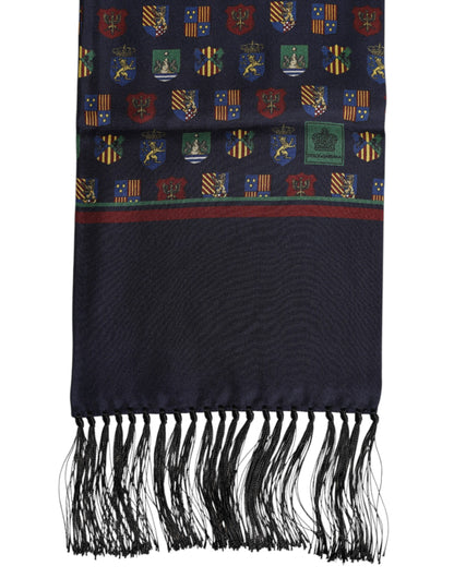 Dolce &amp; Gabbana Blue Silk Printed Fringes Foulard Scarf