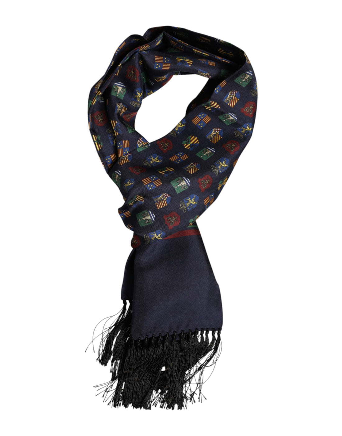Dolce &amp; Gabbana Blue Silk Printed Fringes Foulard Scarf