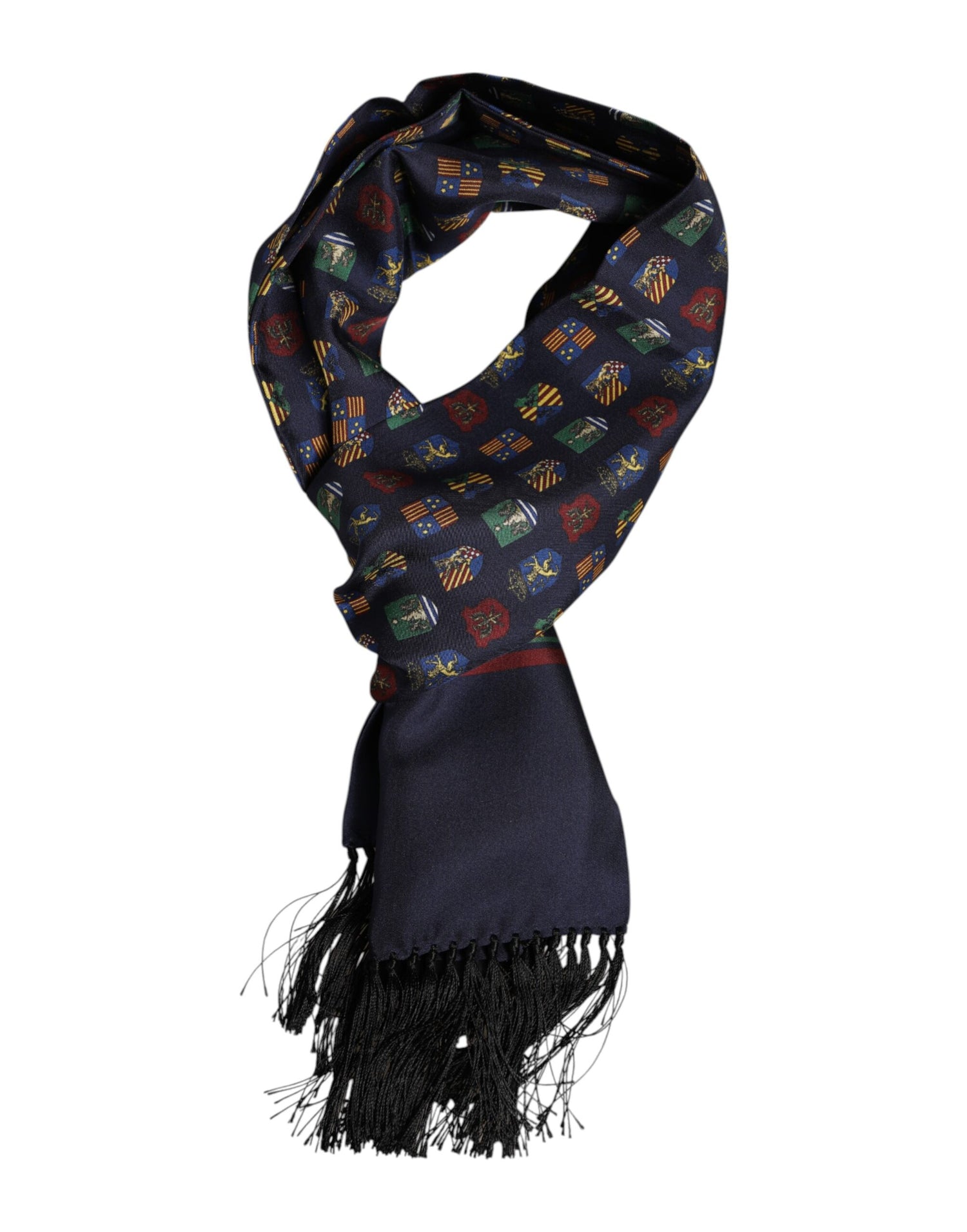 Dolce &amp; Gabbana Blue Silk Printed Fringes Foulard Scarf