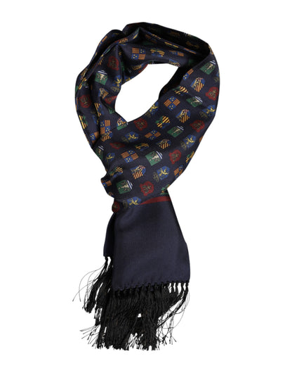 Dolce &amp; Gabbana Blue Silk Printed Fringes Foulard Scarf
