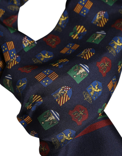 Dolce &amp; Gabbana Blue Silk Printed Fringes Foulard Scarf