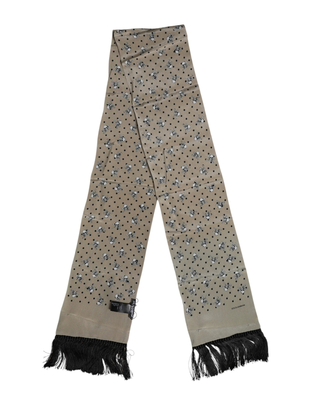 Dolce &amp; Gabbana Gray Skulls Silk Fringes Men Foulard Scarf