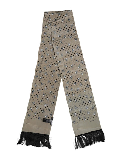 Dolce &amp; Gabbana Gray Skulls Silk Fringes Men Foulard Scarf