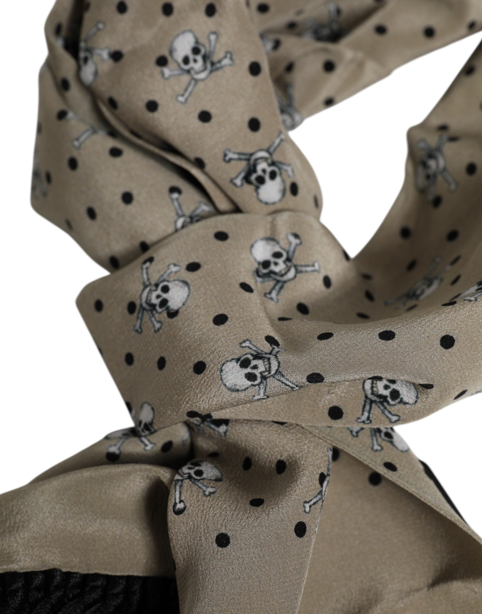 Dolce &amp; Gabbana Gray Skulls Silk Fringes Men Foulard Scarf
