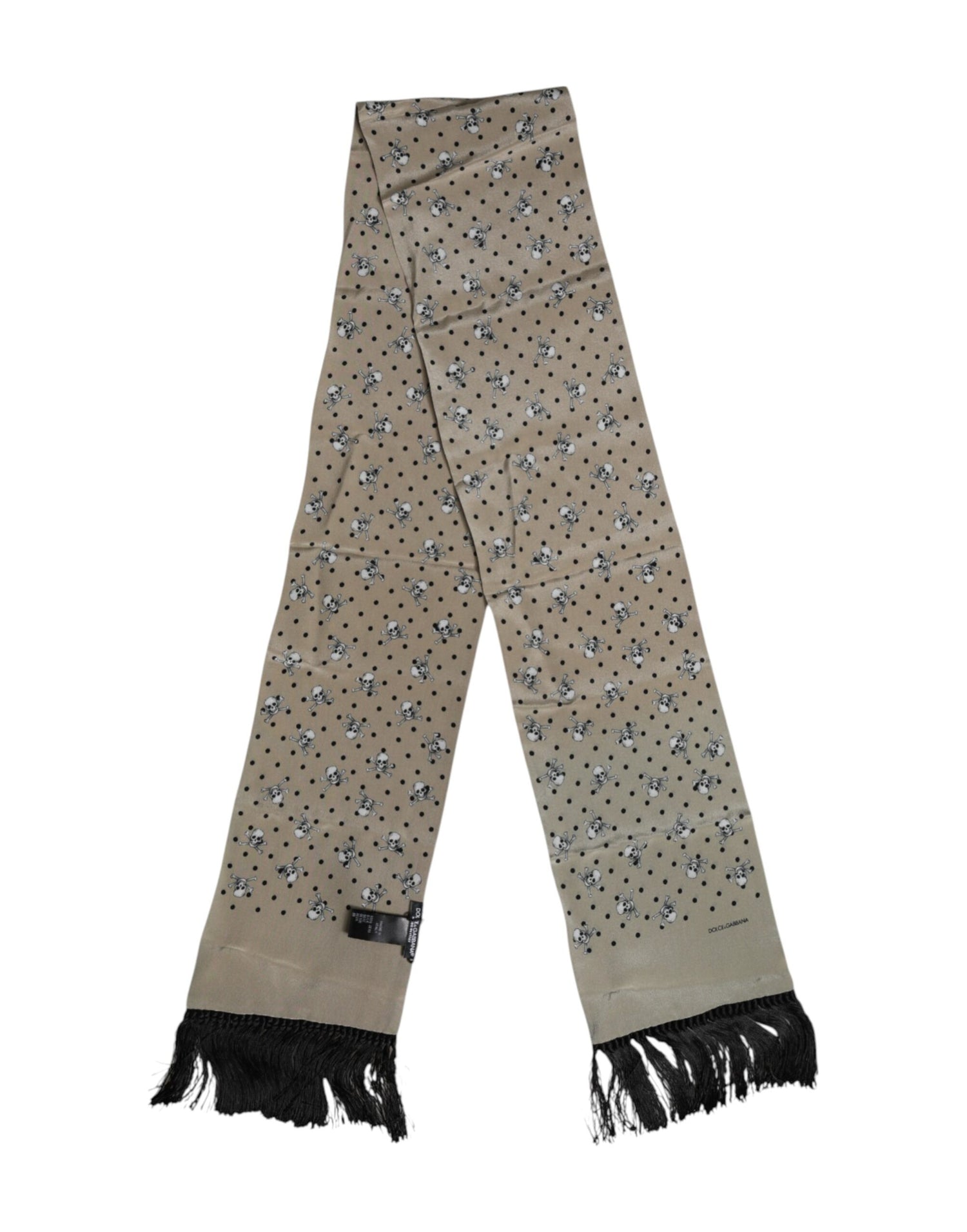 Dolce &amp; Gabbana Gray Skulls Silk Fringes Men Foulard Scarf