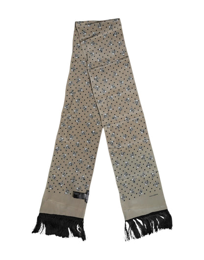 Dolce &amp; Gabbana Gray Skulls Silk Fringes Men Foulard Scarf