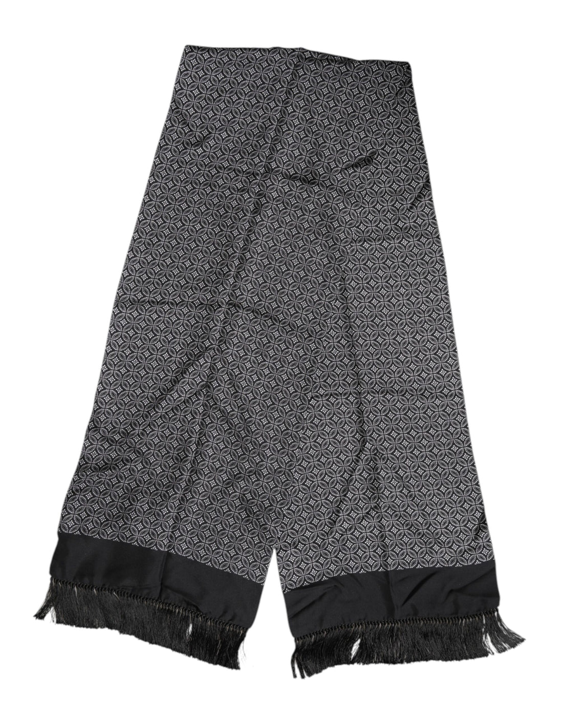 Dolce &amp; Gabbana Black Patterned Fringes Men Foulard Scarf